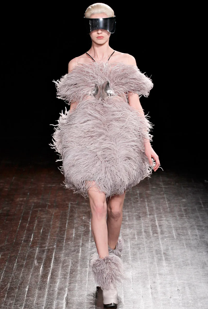 Alexander McQueen Runway Ostrich Feather Mini Dress Nude