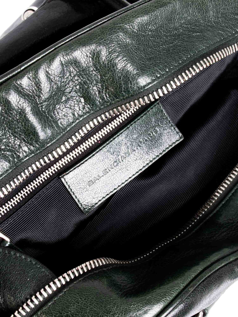 Balenciaga BB Patent Leather Top Handle Bag Green-designer resale