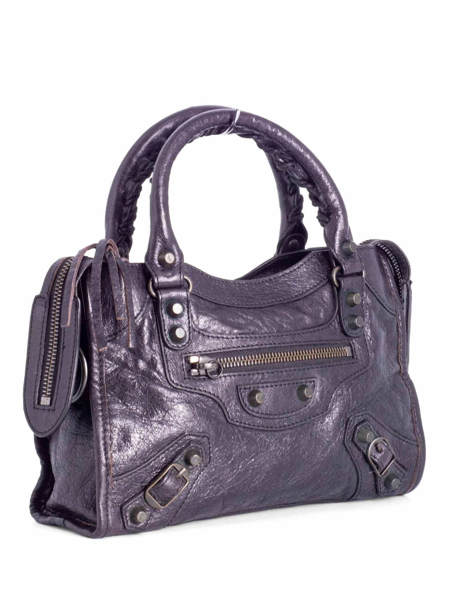 Balenciaga Distressed Leather Classic Hardware Mini City Bag Black-designer resale