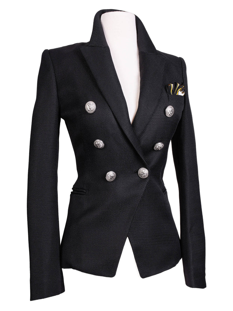 Balmain Tweed Double Breasted Jacket Black-designer resale