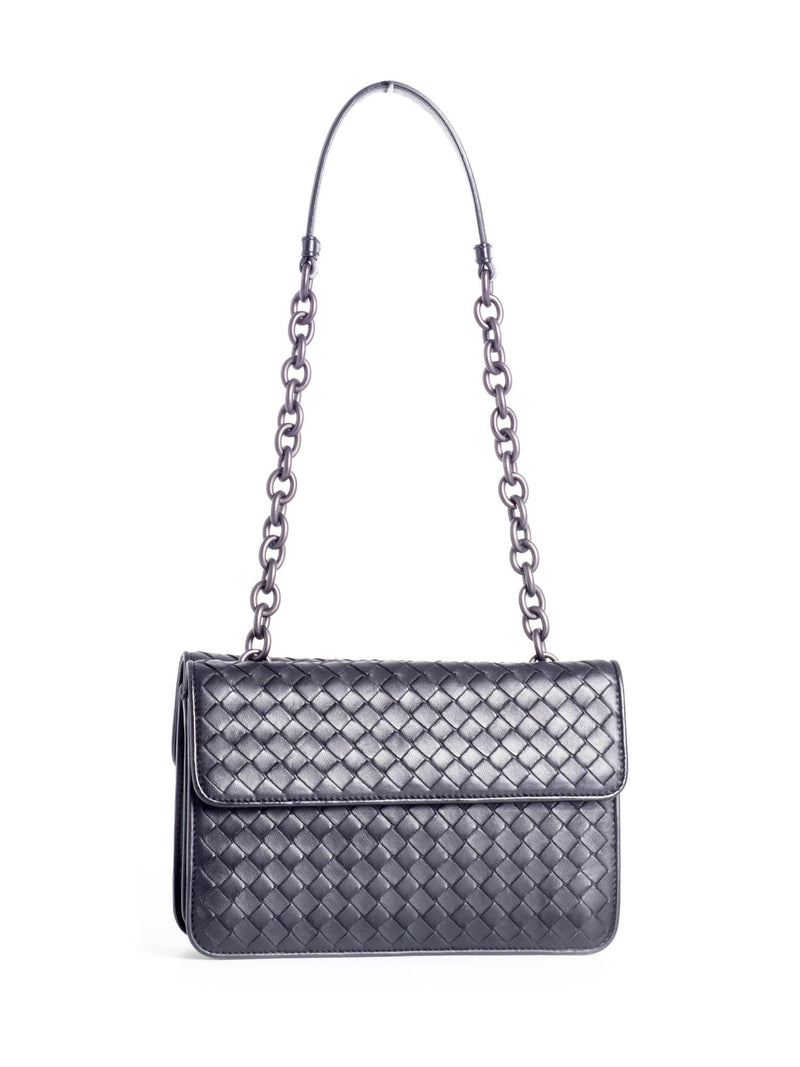 Bottega Veneta Intrecciato Leather Double Flap Bag Black-designer resale