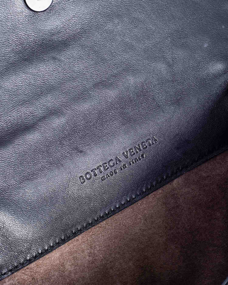 Bottega Veneta Intrecciato Leather Double Flap Bag Black-designer resale
