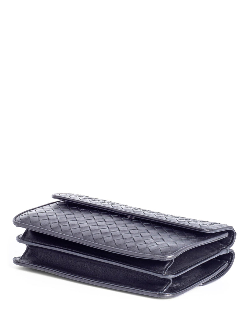 Bottega Veneta Intrecciato Leather Double Flap Bag Black-designer resale