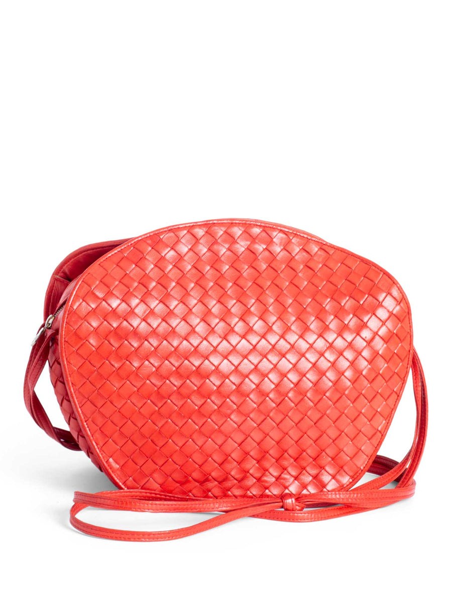 Bottega Veneta Lambskin Leather Intrecciato Messenger Bag Red