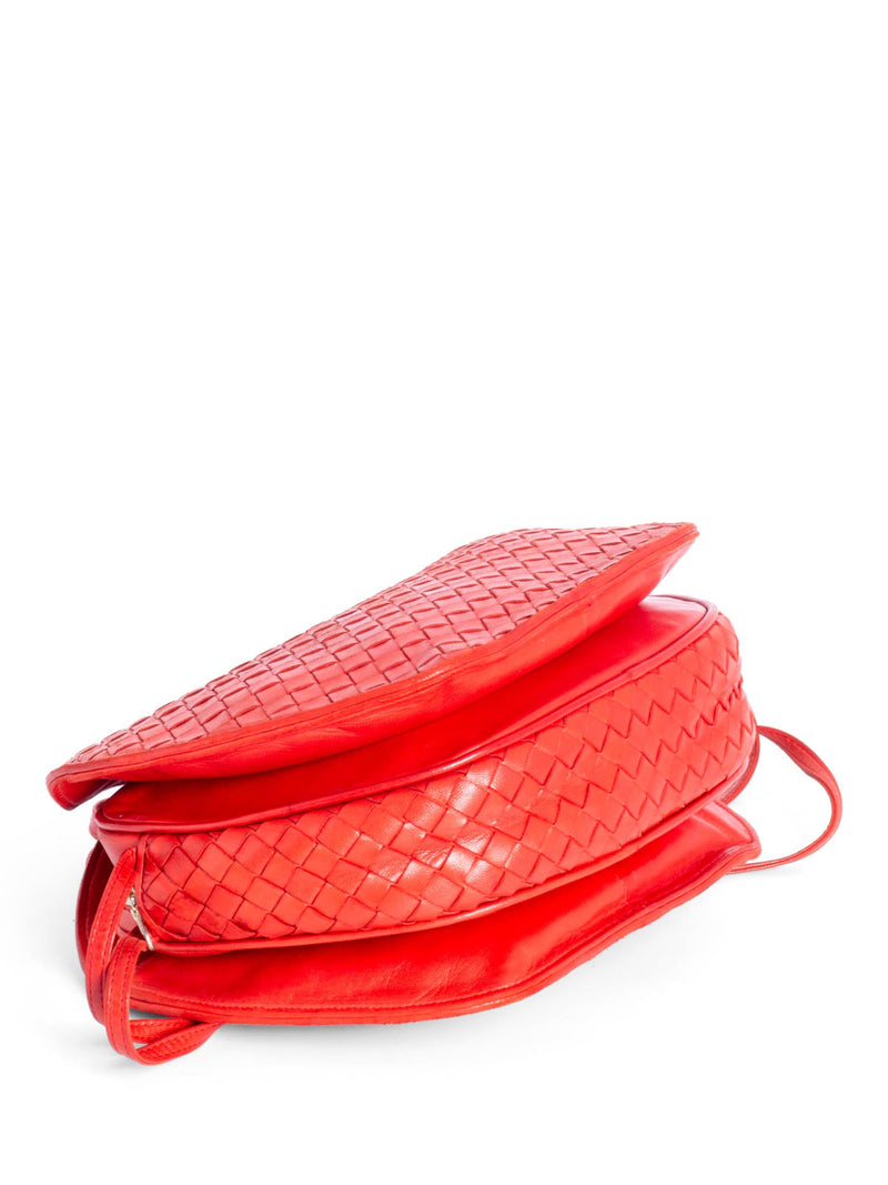Bottega Veneta Lambskin Leather Intrecciato Messenger Bag Red-designer resale