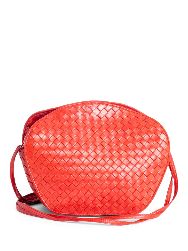 Bottega Veneta Lambskin Leather Intrecciato Messenger Bag Red-designer resale
