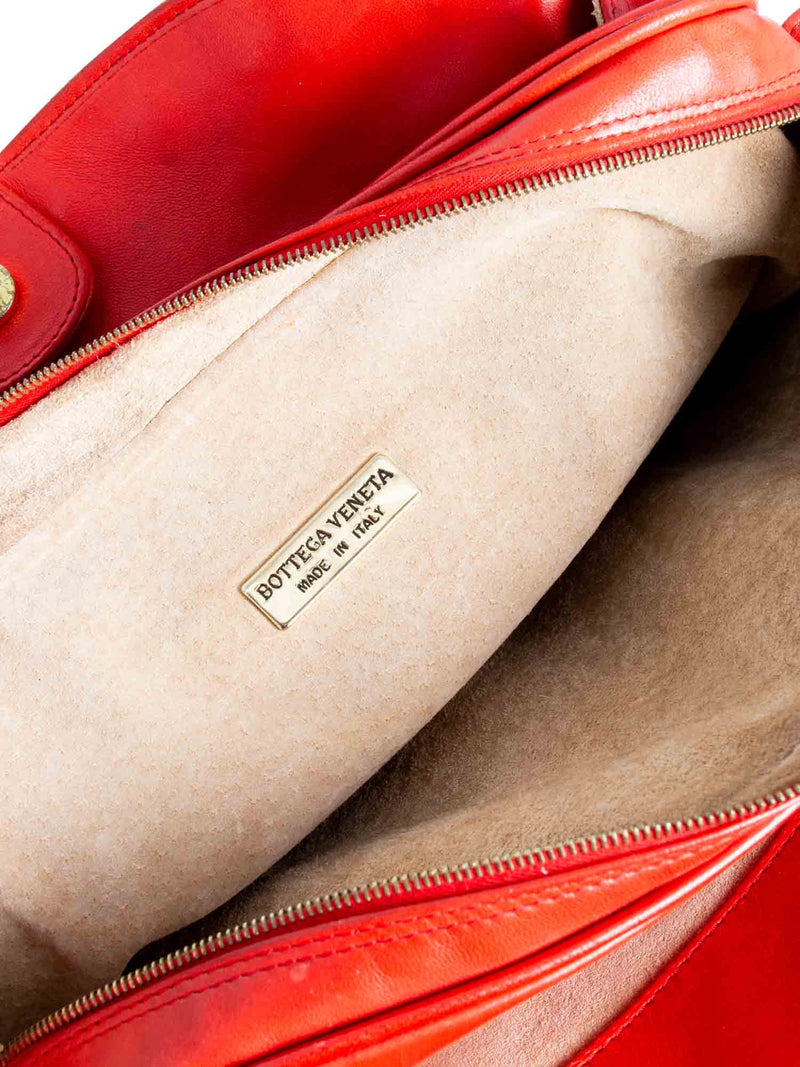 Bottega Veneta Lambskin Leather Intrecciato Messenger Bag Red-designer resale
