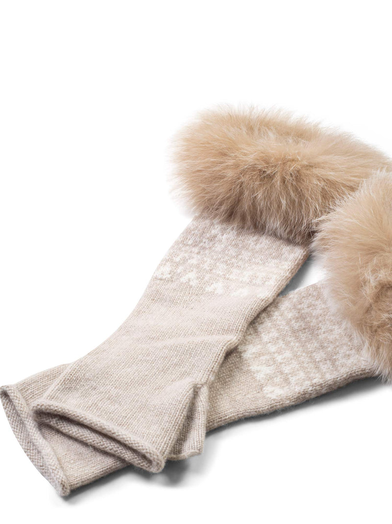 Brunello Cucinell Cashmere Fox Hand Warmer Gloves Beige-designer resale
