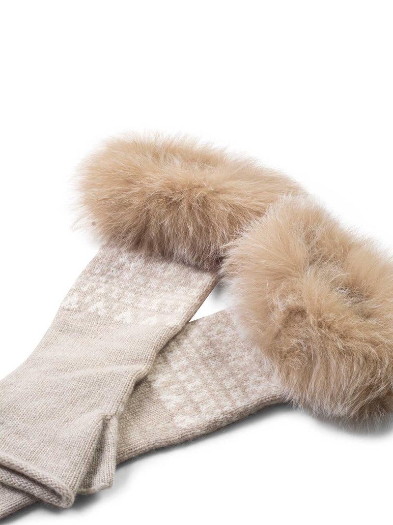 Brunello Cucinell Cashmere Fox Hand Warmer Gloves Beige-designer resale