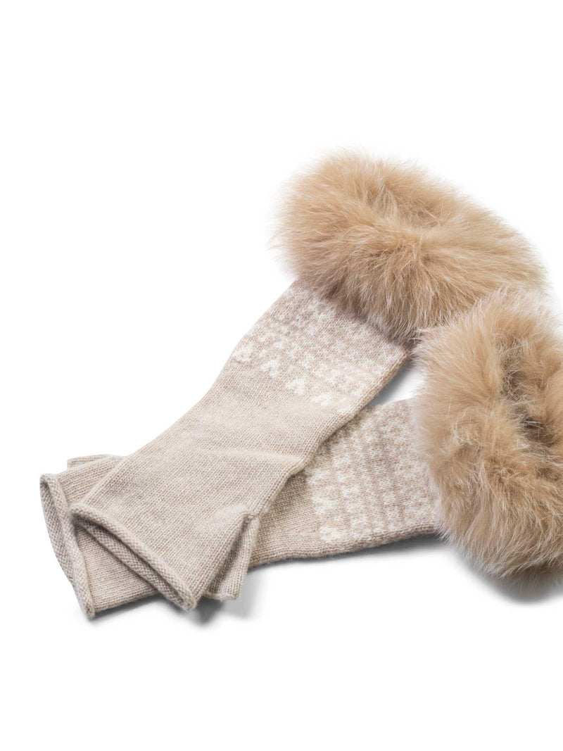 Brunello Cucinell Cashmere Fox Hand Warmer Gloves Beige-designer resale