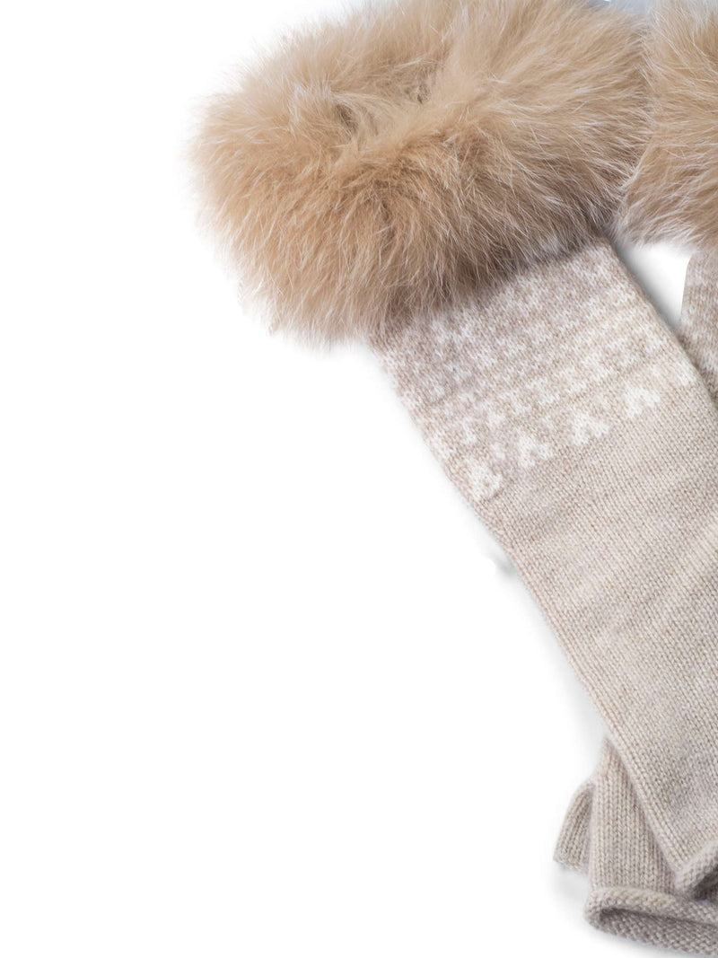 Brunello Cucinell Cashmere Fox Hand Warmer Gloves Beige-designer resale