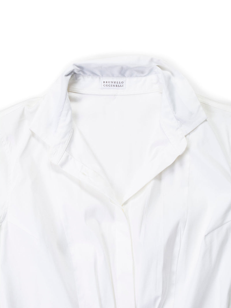 Brunello Cucinelli Cotton Fitted Boyfriend Shirt White Blue-designer resale