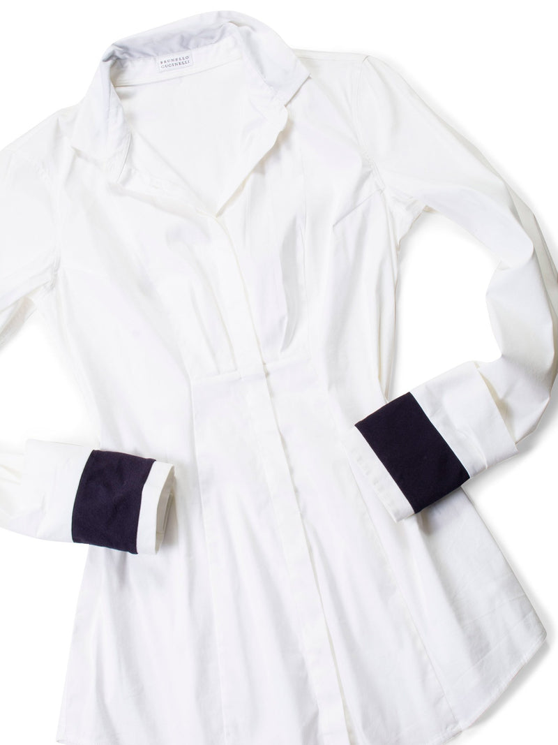 Brunello Cucinelli Cotton Fitted Boyfriend Shirt White Blue-designer resale