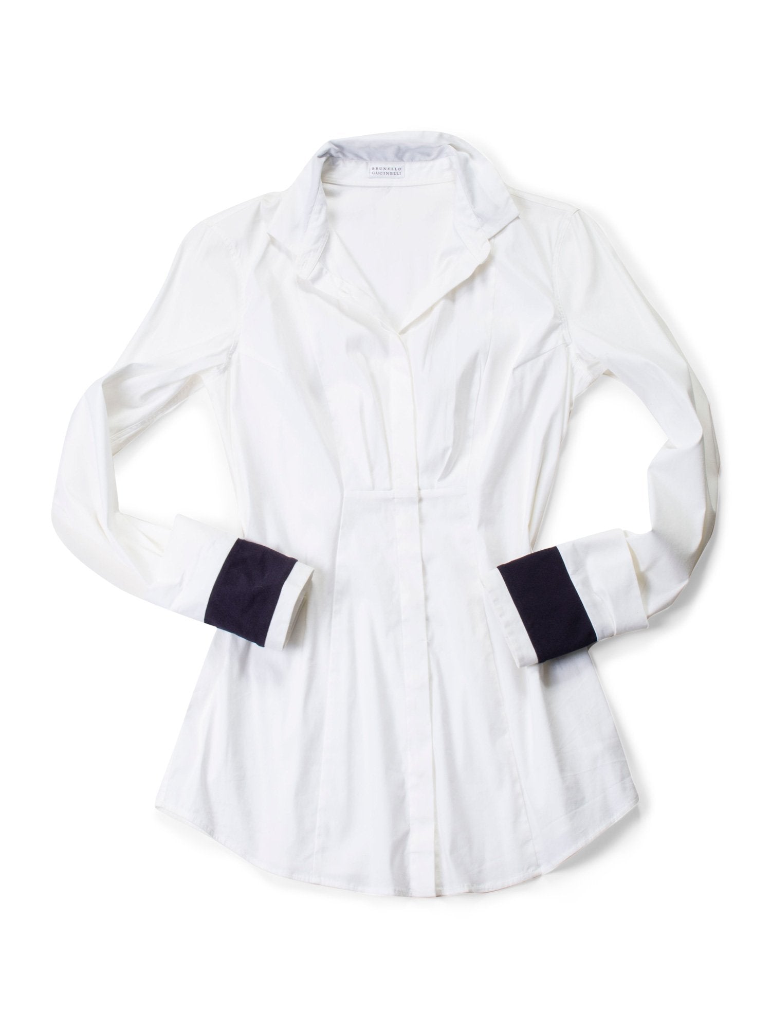 Brunello Cucinelli Cotton Fitted Boyfriend Shirt White Blue-designer resale