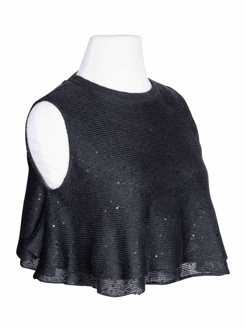 Brunello Cucinelli Cotton Knit Sparkled Cropped Top Black-designer resale