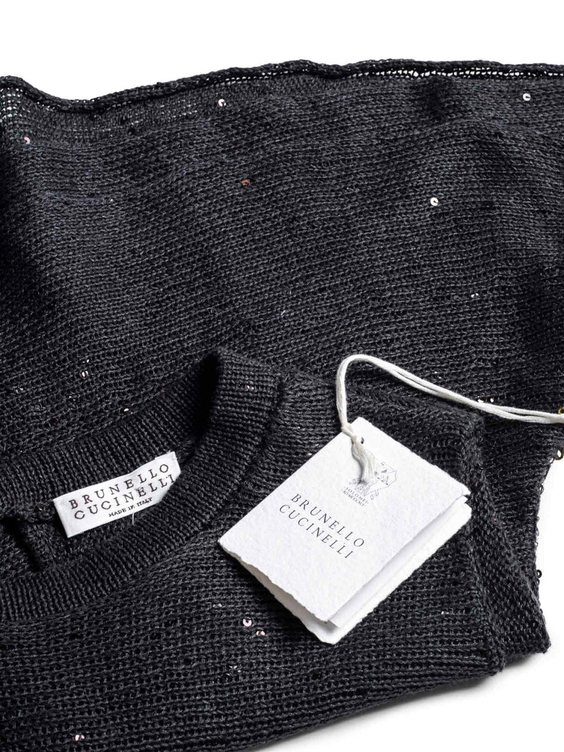 Brunello Cucinelli Cotton Knit Sparkled Cropped Top Black-designer resale