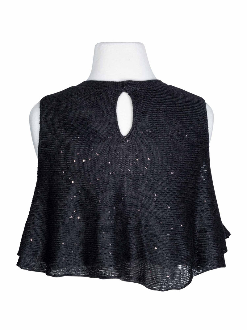Brunello Cucinelli Cotton Knit Sparkled Cropped Top Black-designer resale