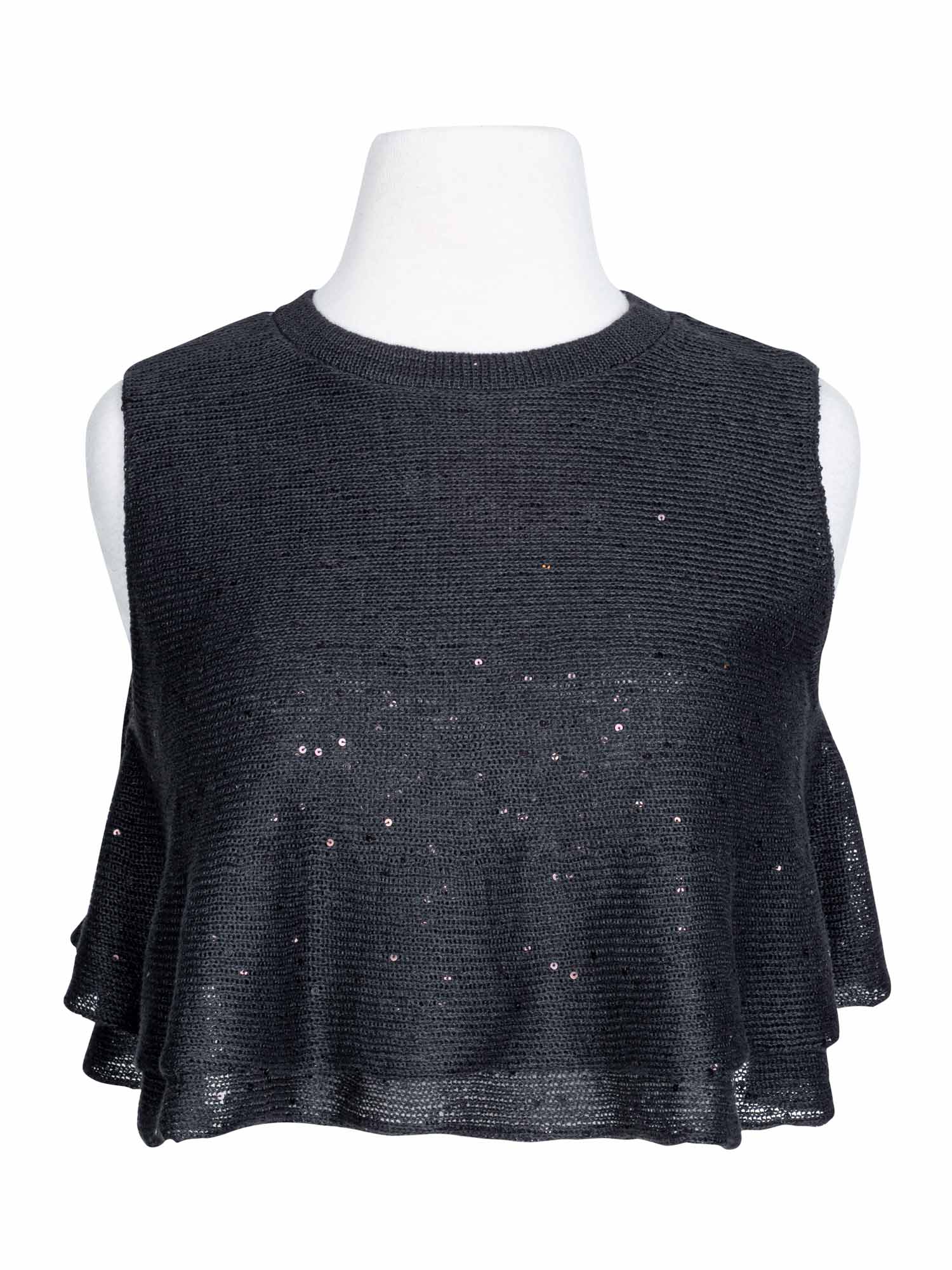 Brunello Cucinelli Cotton Knit Sparkled Cropped Top Black-designer resale