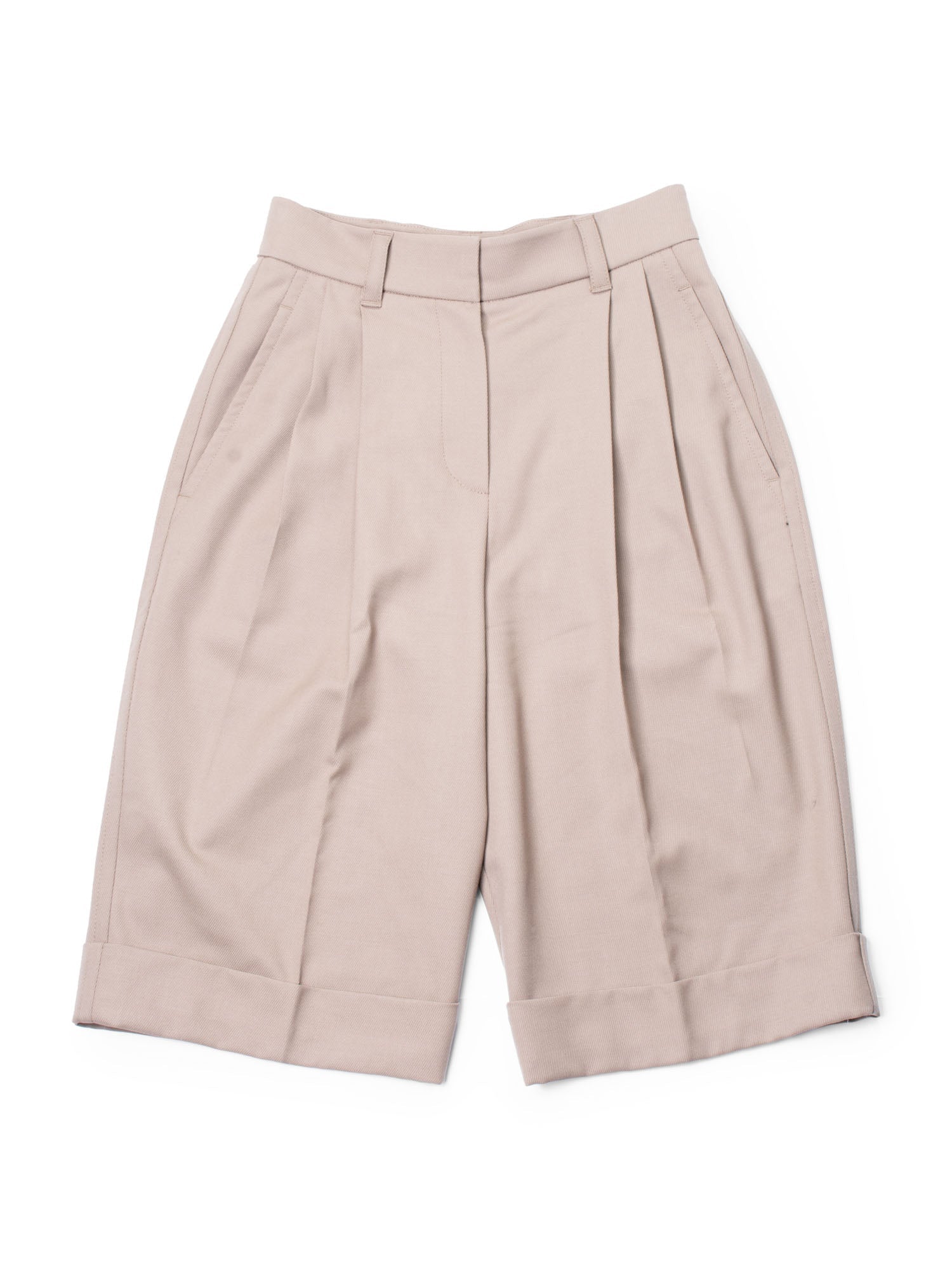 Brunello Cucinelli Fine Wool Pleated Shorts Beige-designer resale
