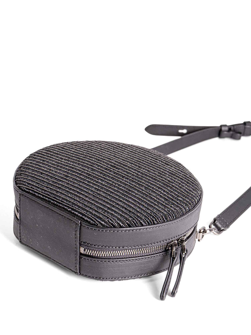 Brunello Cucinelli Leather Monili Beaded Round Messenger Bag Black-designer resale