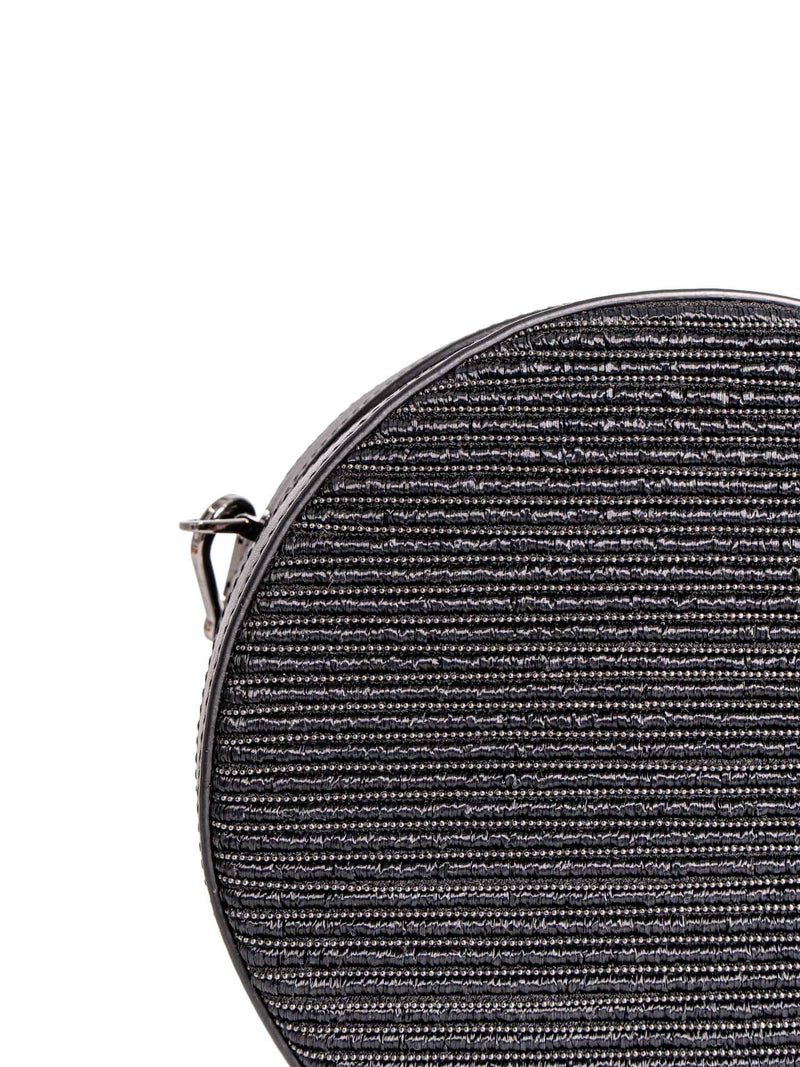 Brunello Cucinelli Leather Monili Beaded Round Messenger Bag Black-designer resale