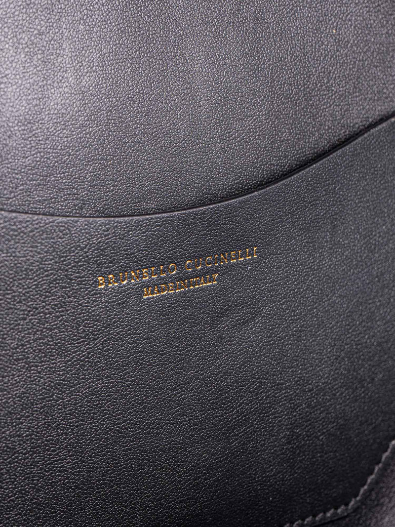 Brunello Cucinelli Leather Monili Beaded Round Messenger Bag Black-designer resale