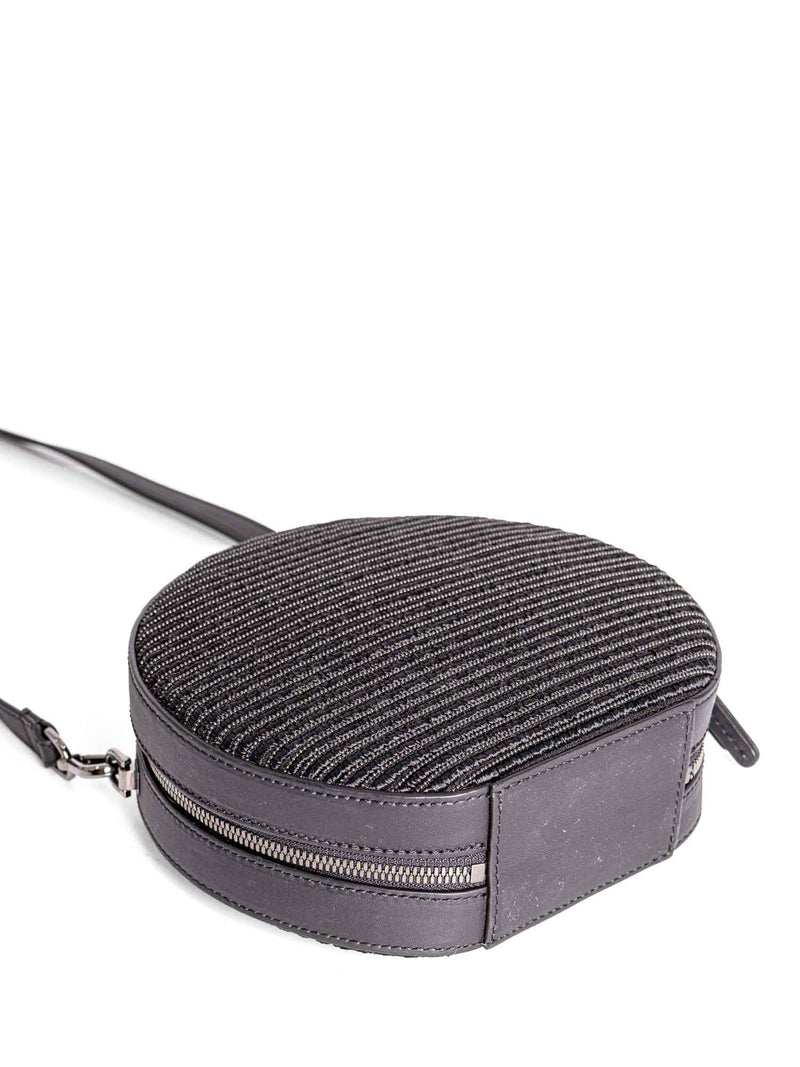 Brunello Cucinelli Leather Monili Beaded Round Messenger Bag Black-designer resale