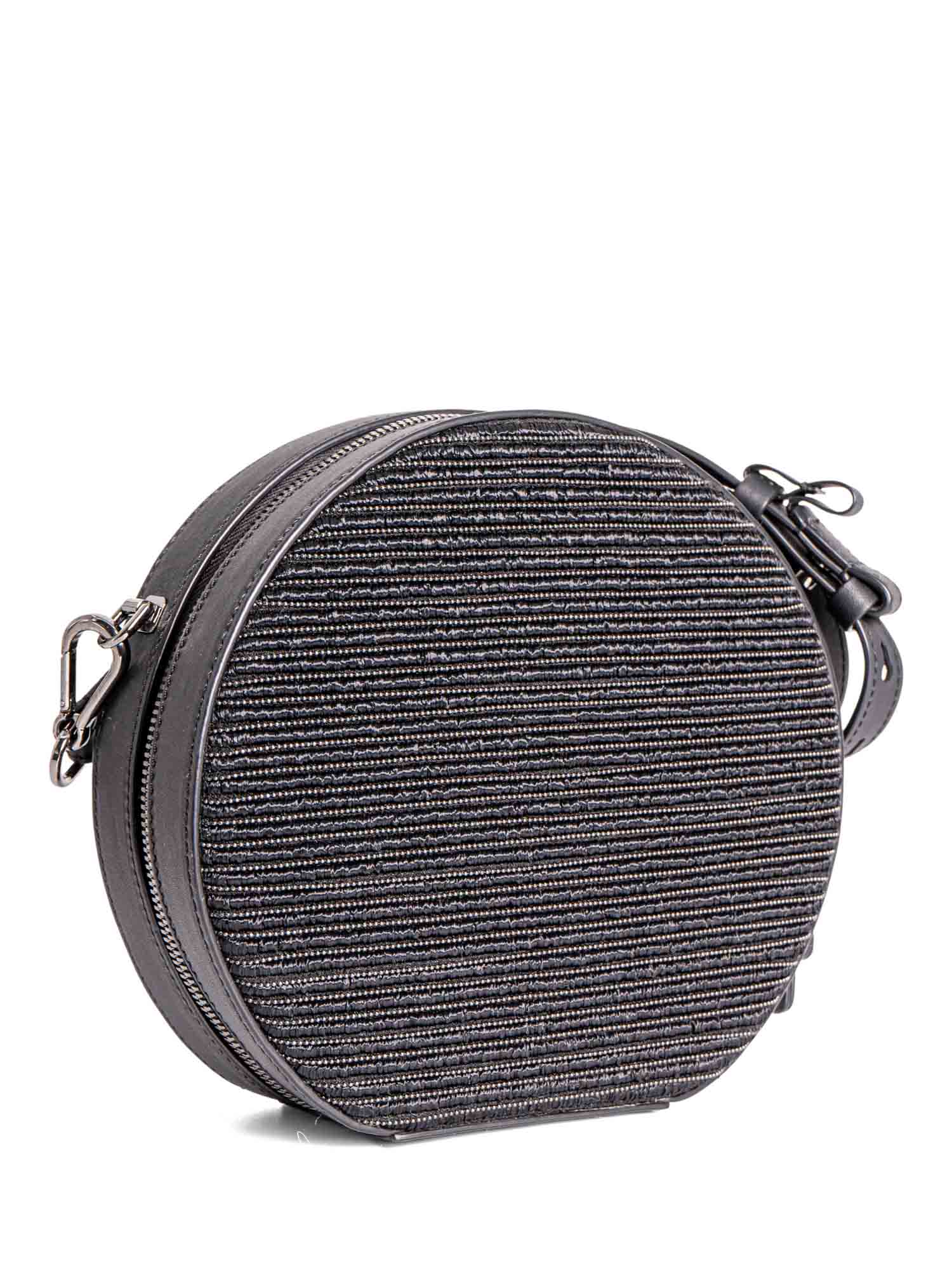 Brunello Cucinelli Leather Monili Beaded Round Messenger Bag Black-designer resale