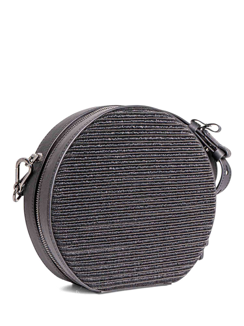 Brunello Cucinelli Leather Monili Beaded Round Messenger Bag Black-designer resale