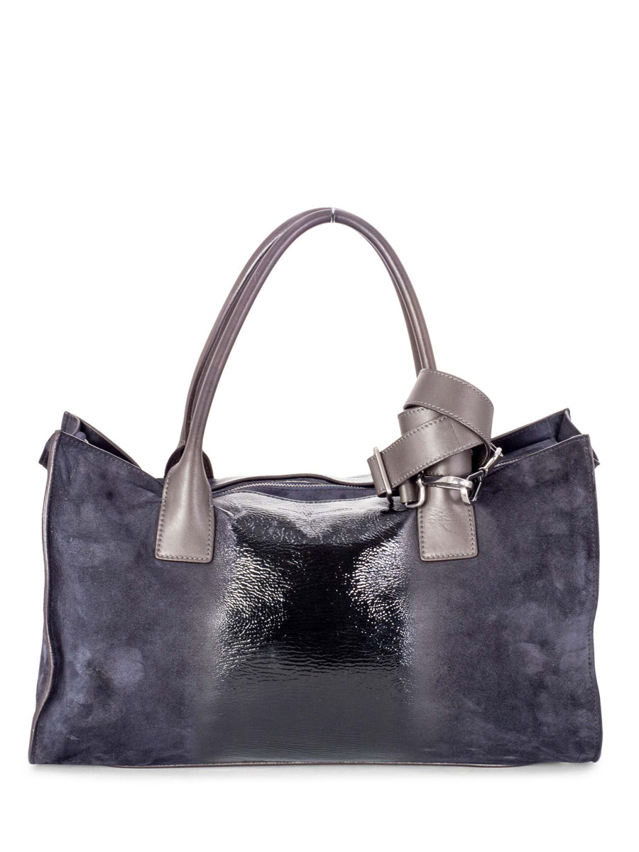 Brunello Cucinelli Suede Leather Top Handle Bag Navy Black