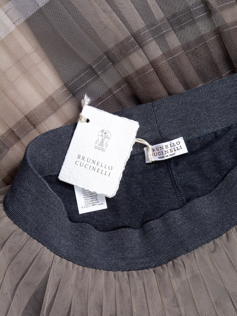 Brunello Cucinelli Tulle Pleated Skirt With Leggings Grey Taupe-designer resale