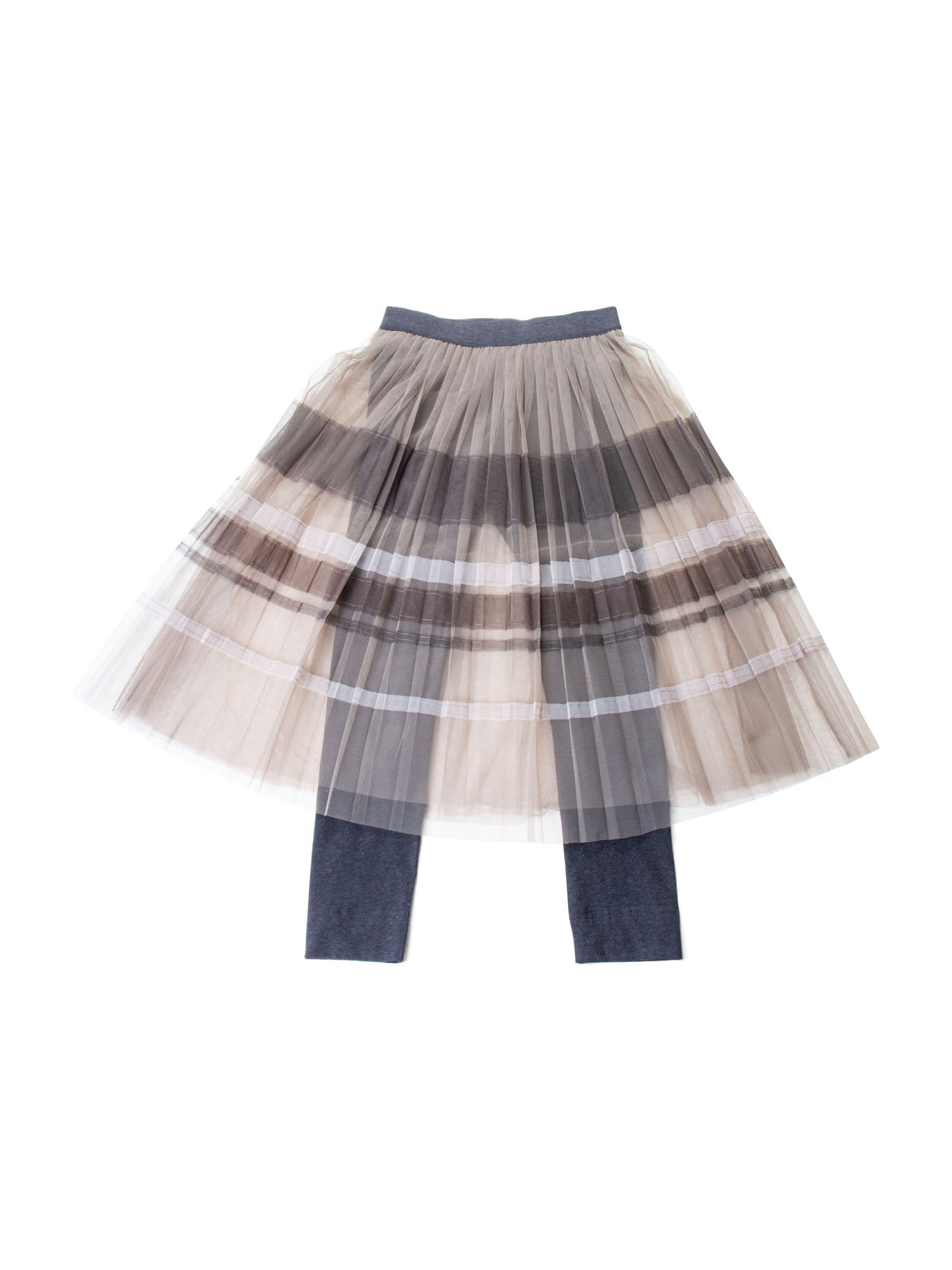 Brunello Cucinelli Tulle Pleated Skirt With Leggings Grey Taupe-designer resale
