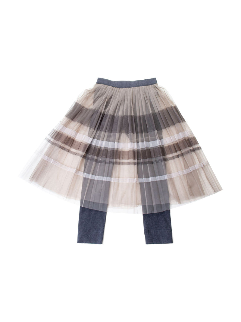 Brunello Cucinelli Tulle Pleated Skirt With Leggings Grey Taupe-designer resale