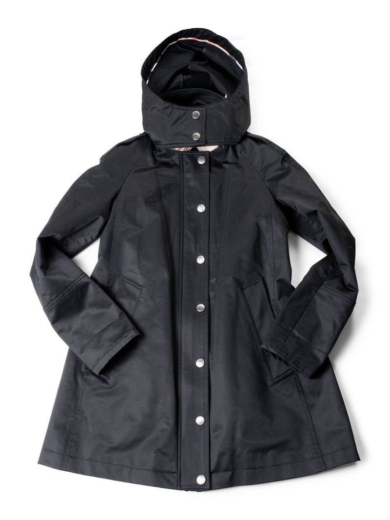 Burberry Brit Hooded Nova Check Wool Lined Coat Black-designer resale