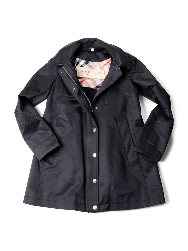 Burberry Brit Hooded Nova Check Wool Lined Coat Black-designer resale