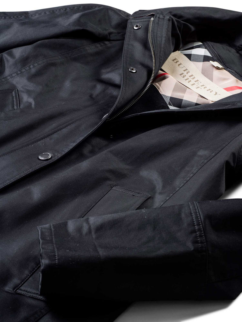 Burberry Brit Hooded Nova Check Wool Lined Coat Black-designer resale