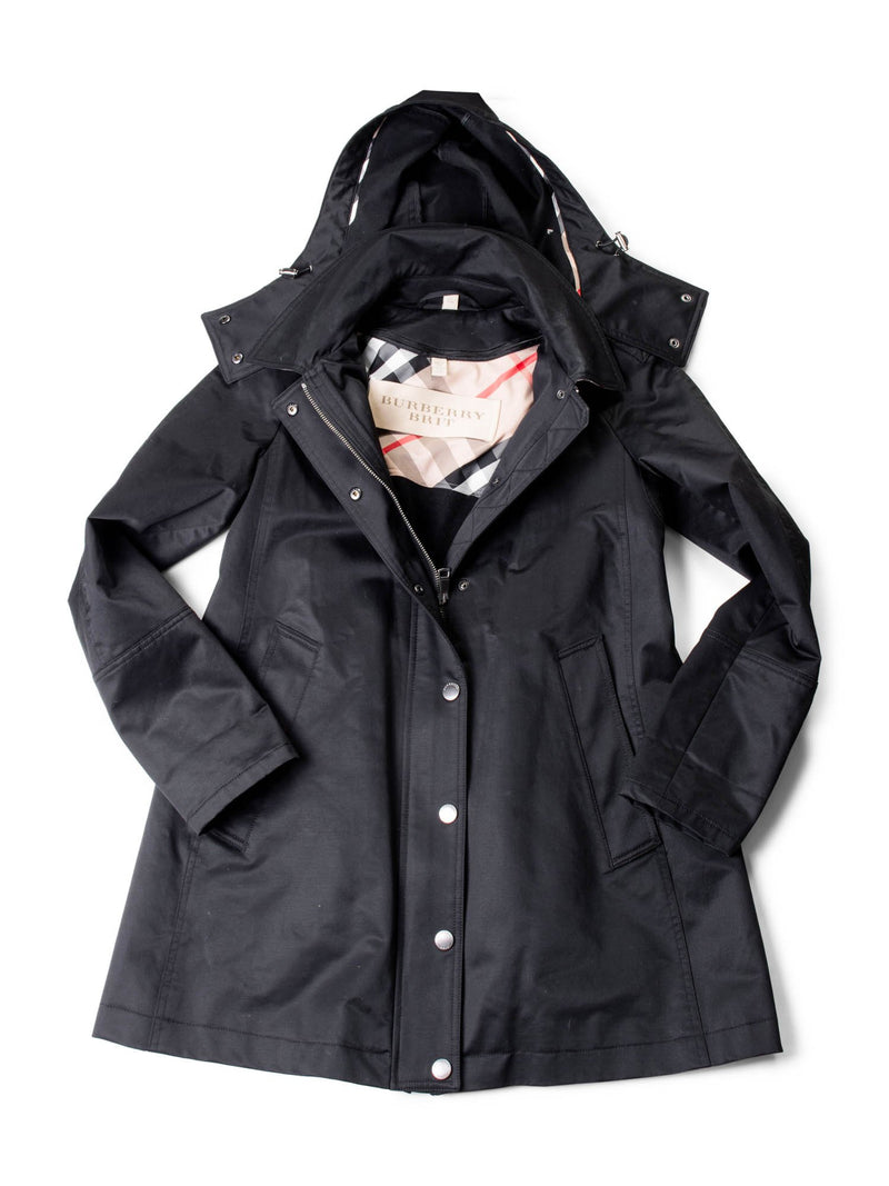 Burberry Brit Hooded Nova Check Wool Lined Coat Black-designer resale