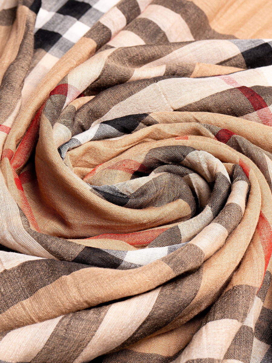 Burberry Cashmere Silk House Check Wide Scarf Brown