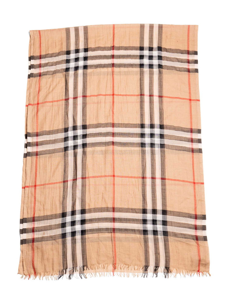 Burberry Cashmere Silk House Check Wide Scarf Brown-designer resale