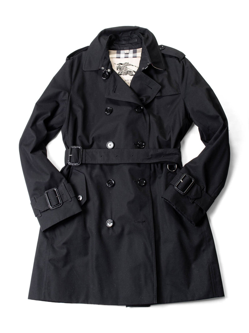 Burberry Gabardine Nova Check Trench Coat Black-designer resale