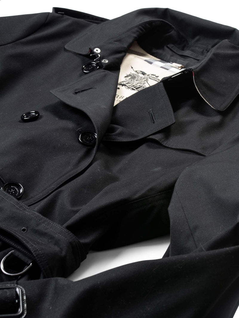 Burberry Gabardine Nova Check Trench Coat Black-designer resale