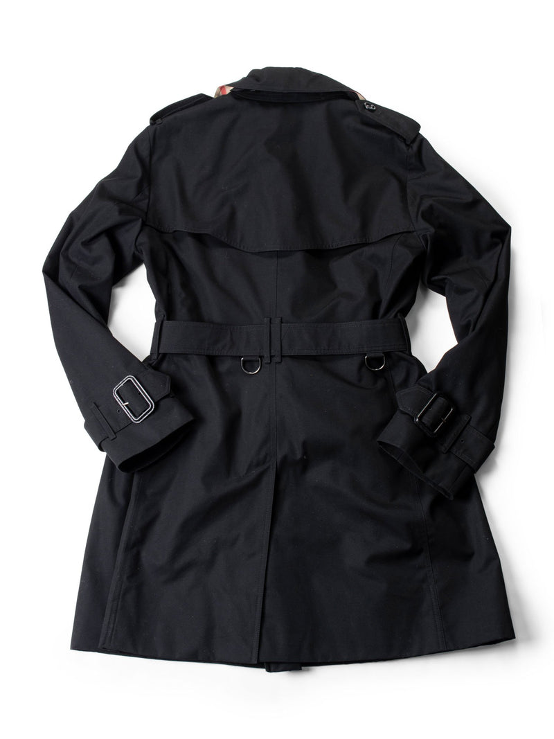 Burberry Gabardine Nova Check Trench Coat Black-designer resale