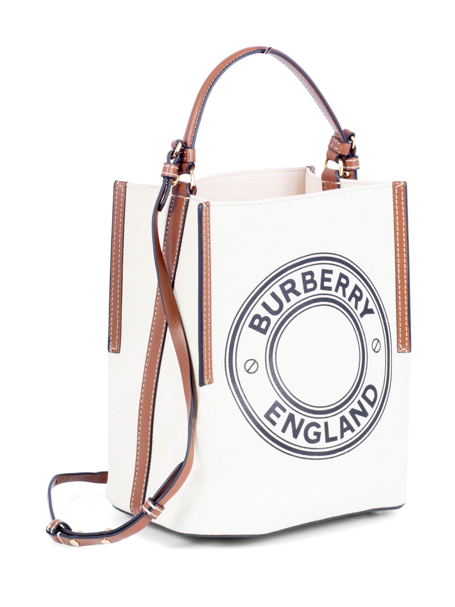 Burberry Leather Canvas Logo Bucket Bag Tan-designer resale