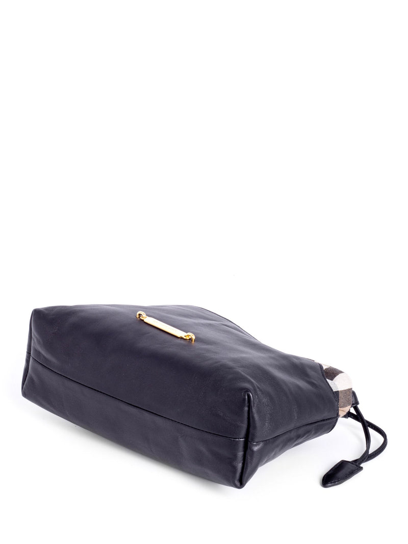 Burberry Leather House Check Bucket Messenger Bag Black-designer resale