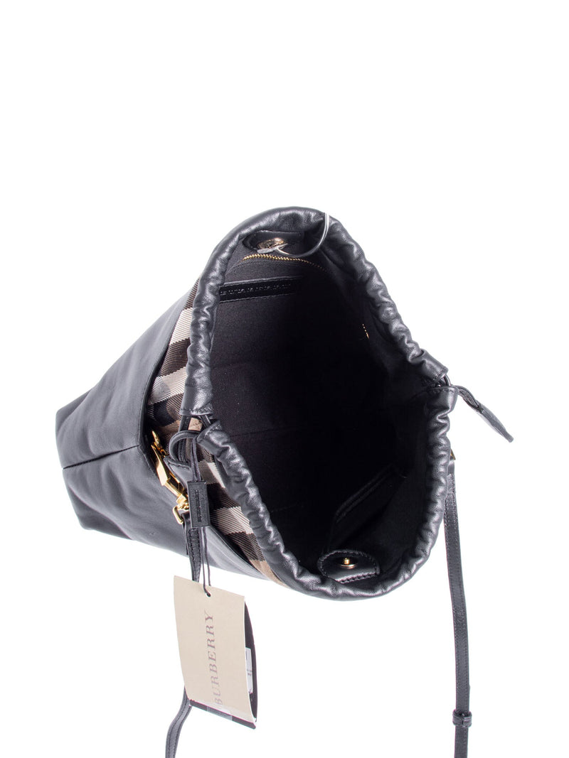 Burberry Leather House Check Bucket Messenger Bag Black-designer resale