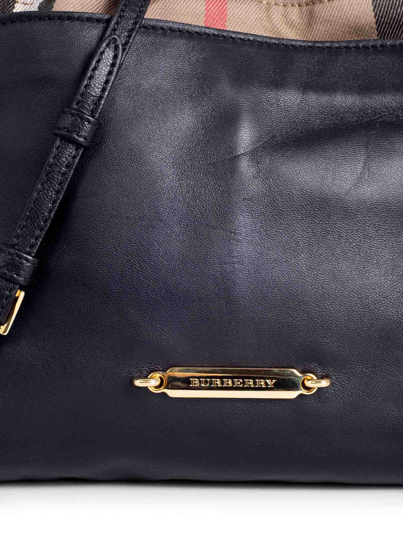 Burberry Leather House Check Bucket Messenger Bag Black-designer resale