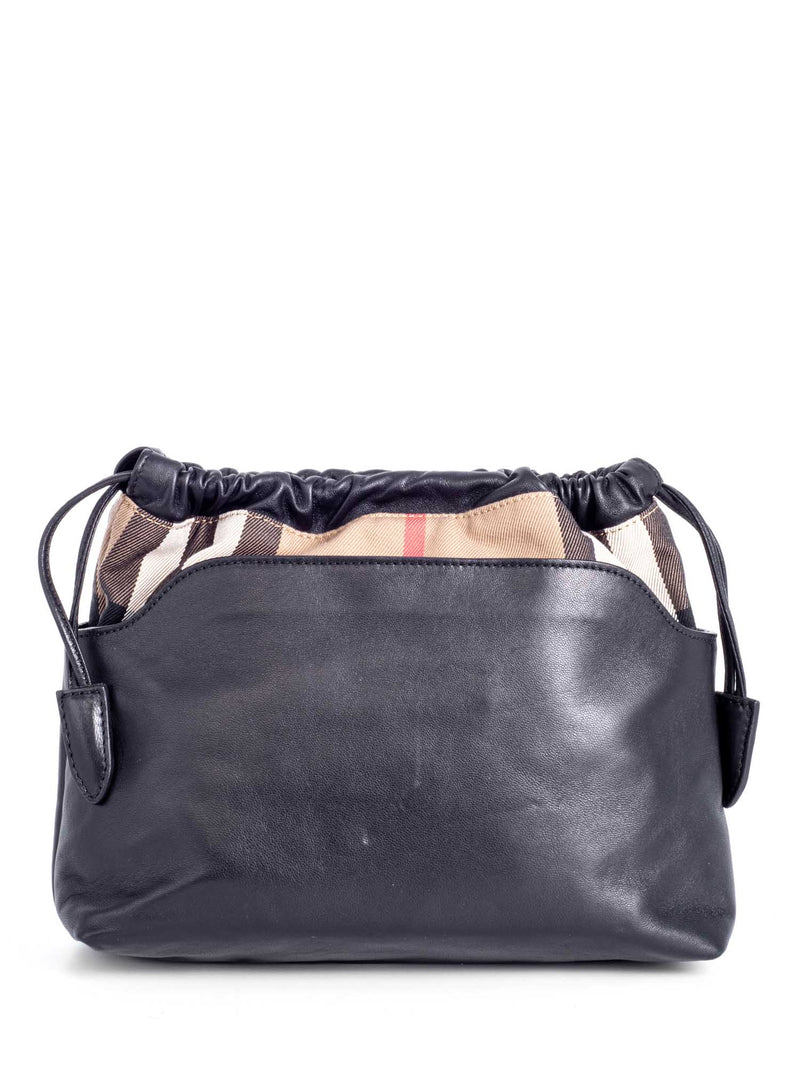 Burberry Leather House Check Bucket Messenger Bag Black-designer resale