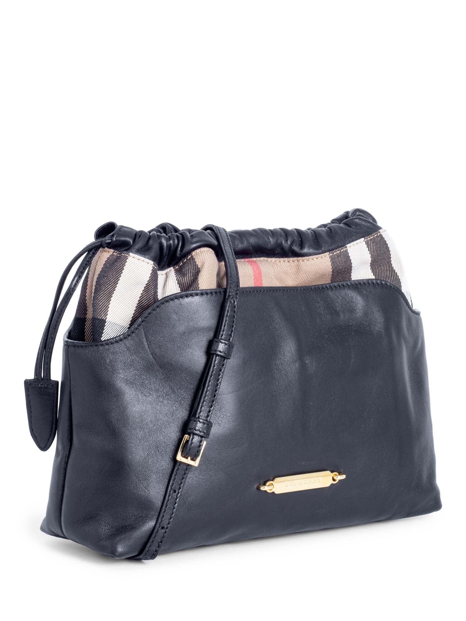 Burberry Leather House Check Bucket Messenger Bag Black-designer resale