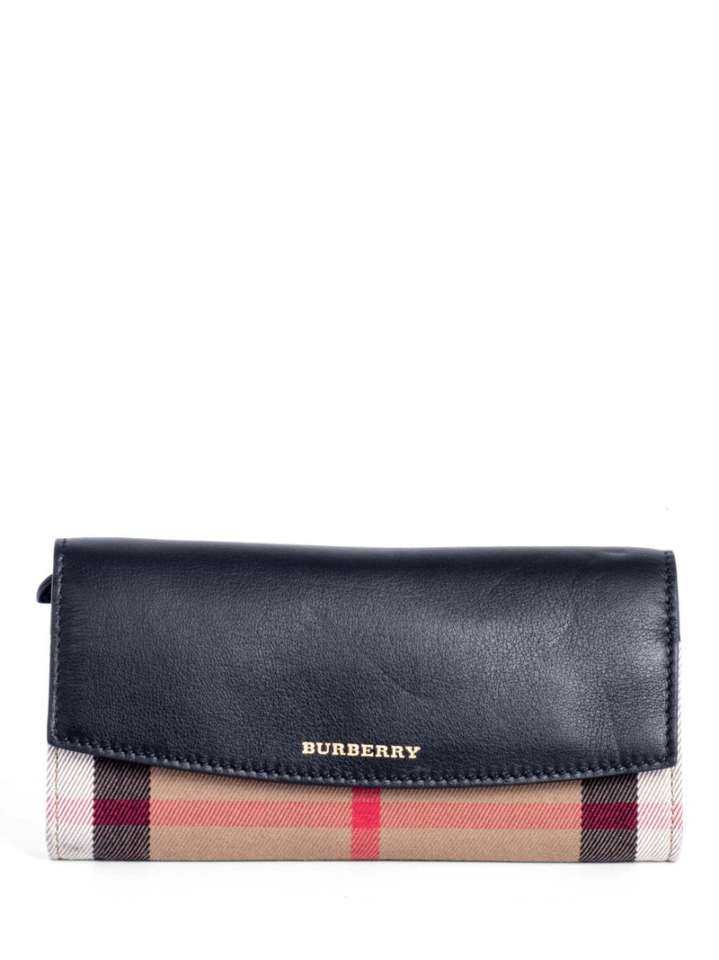 Burberry Leather House Check Flap Wallet Black Brown-designer resale