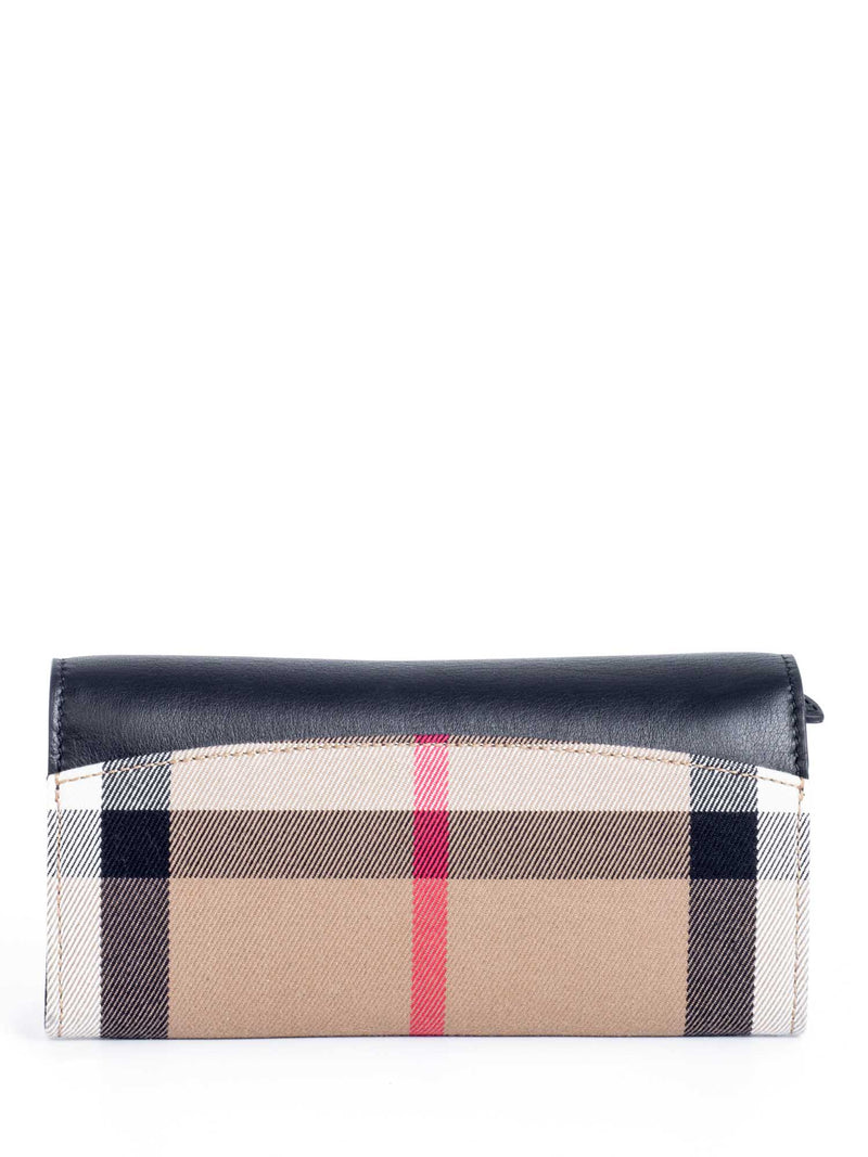Burberry Leather House Check Flap Wallet Black Brown-designer resale